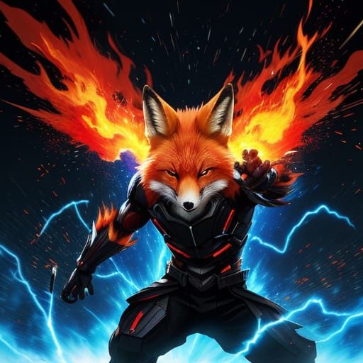 Anime Red Fox with Fire and Lightning Powers