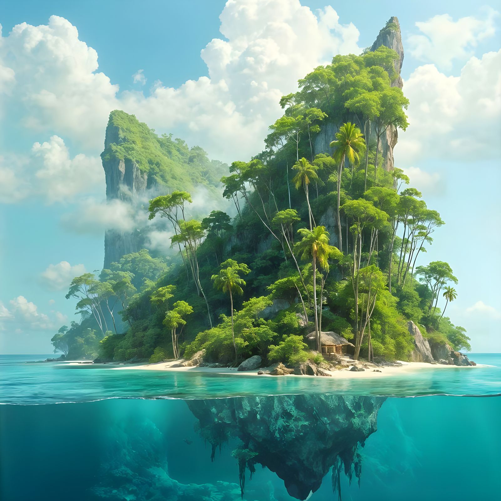 Cat-Shaped Tropical Island: Fantasy Landscape Art