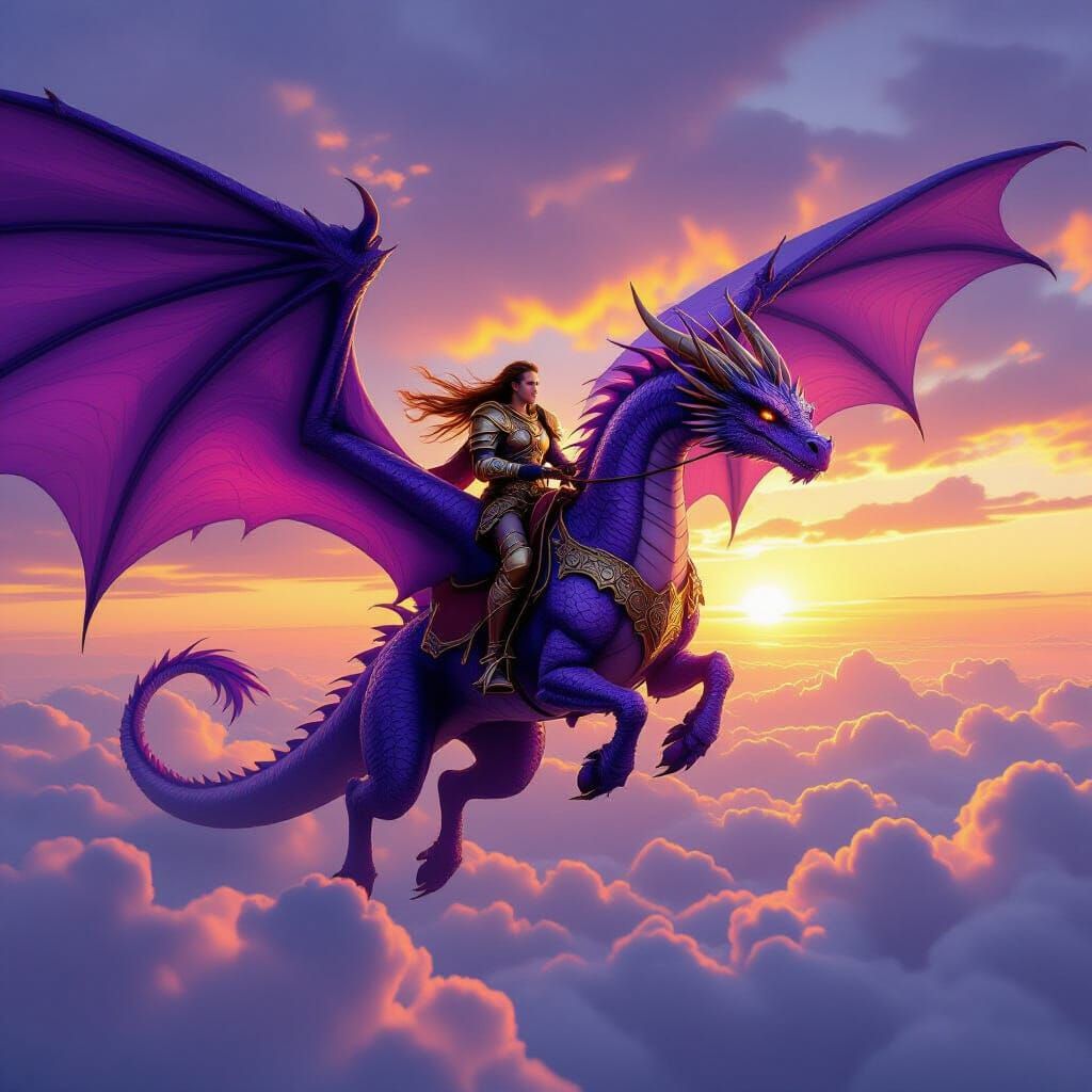 Majestic Purple Dragon Soars at Sunset