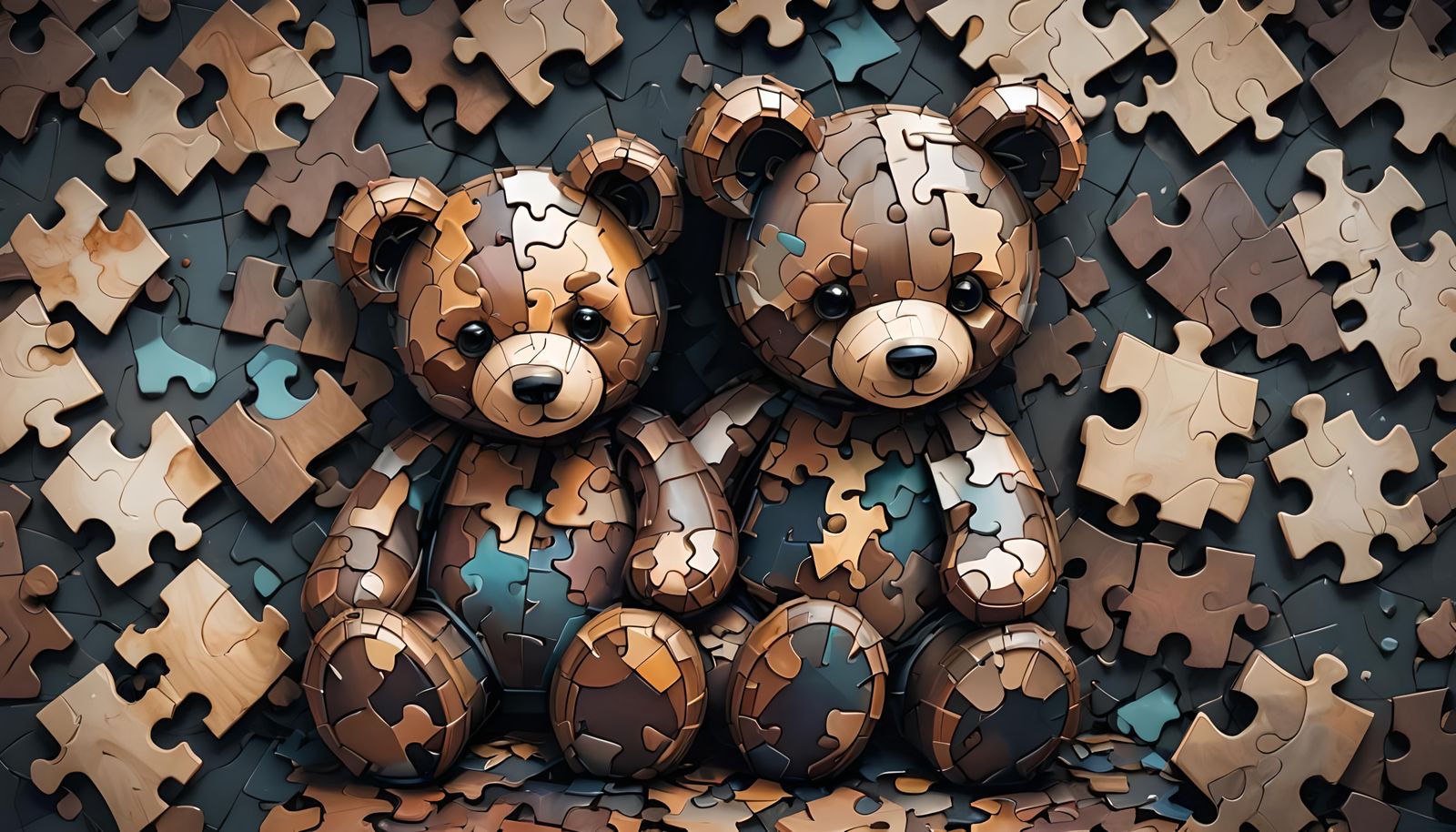 Sad Puzzle Teddy Bear: Dark Digital Art
