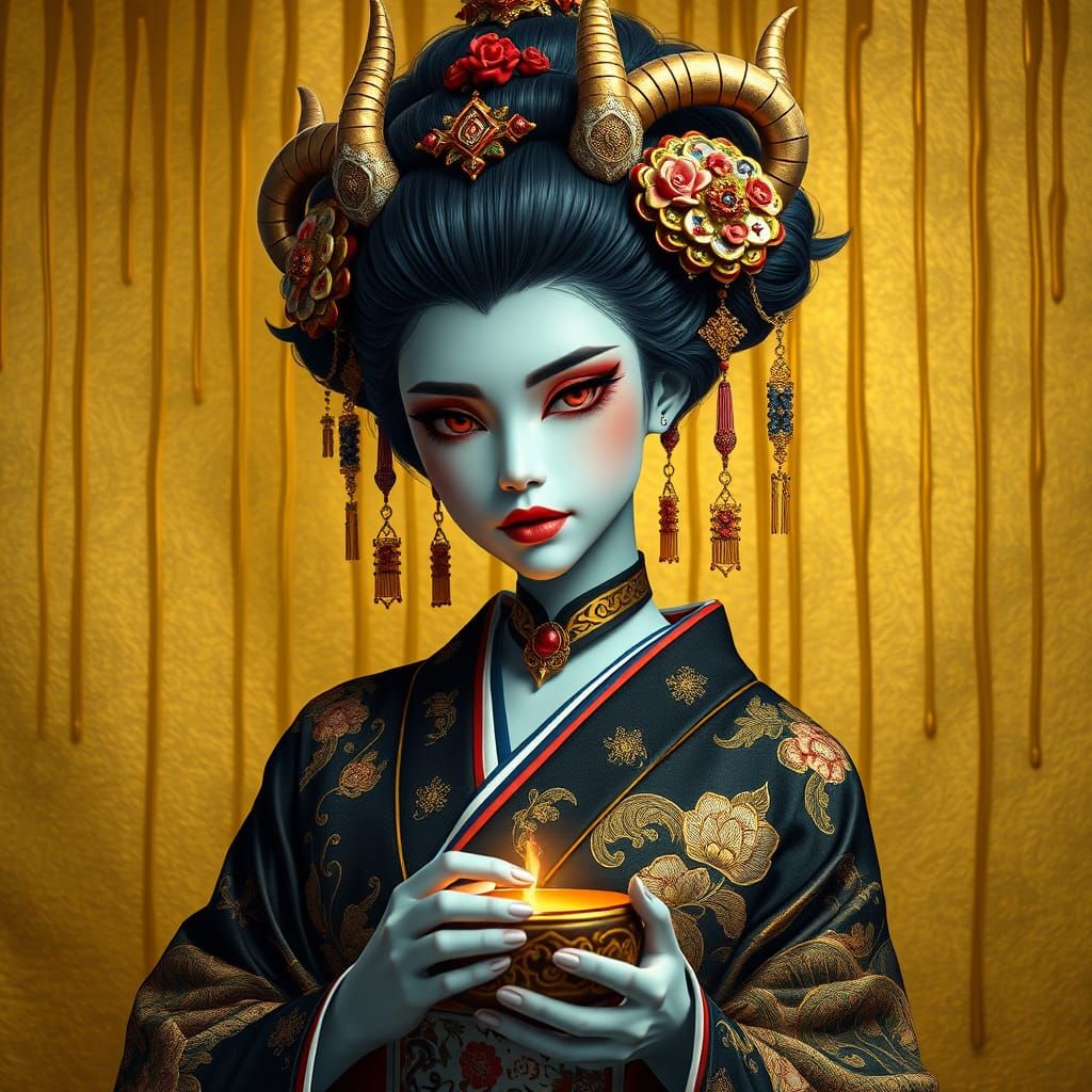 Ethereal Geisha Goddess in Regal Attire
