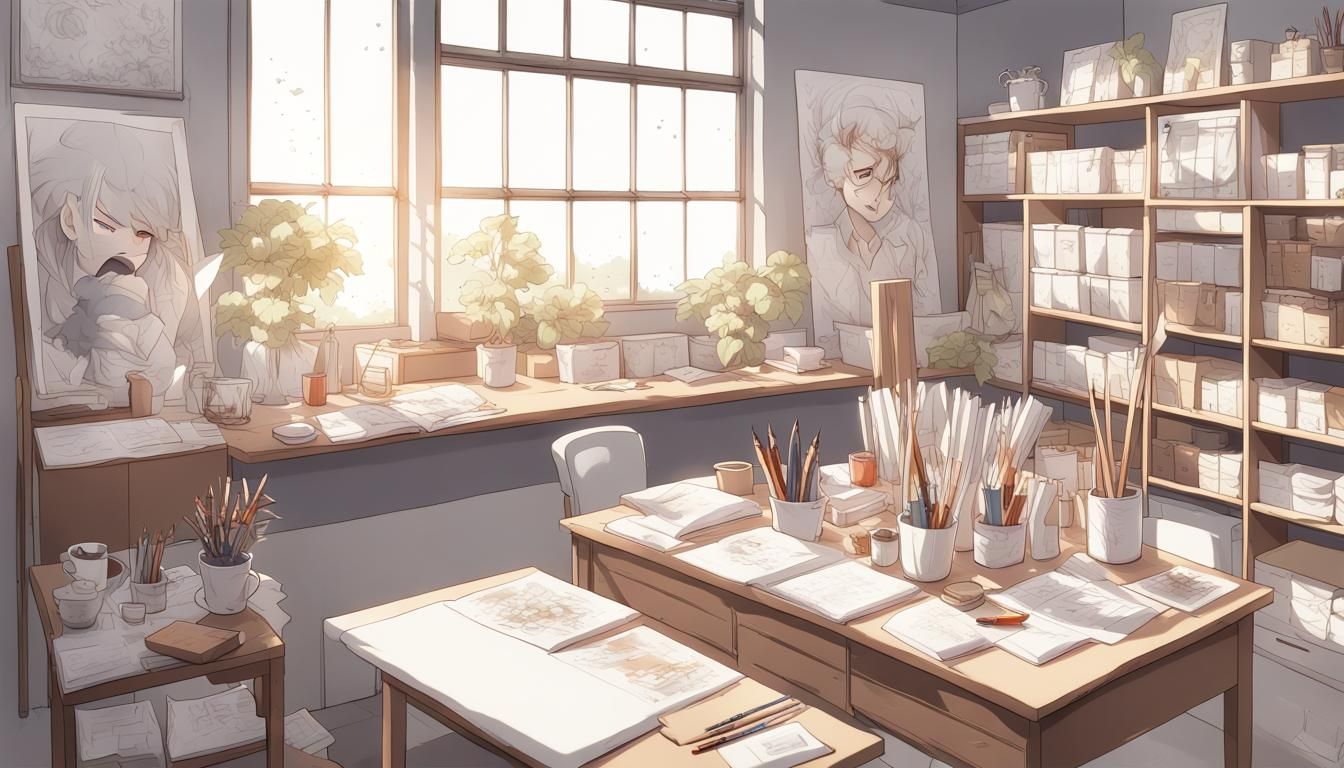 Bright Anime Drawing Studio with Canvases