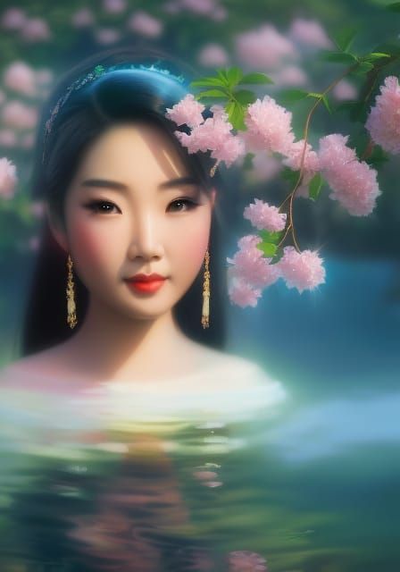 Asian Princess Portrait with Cherry Blossoms