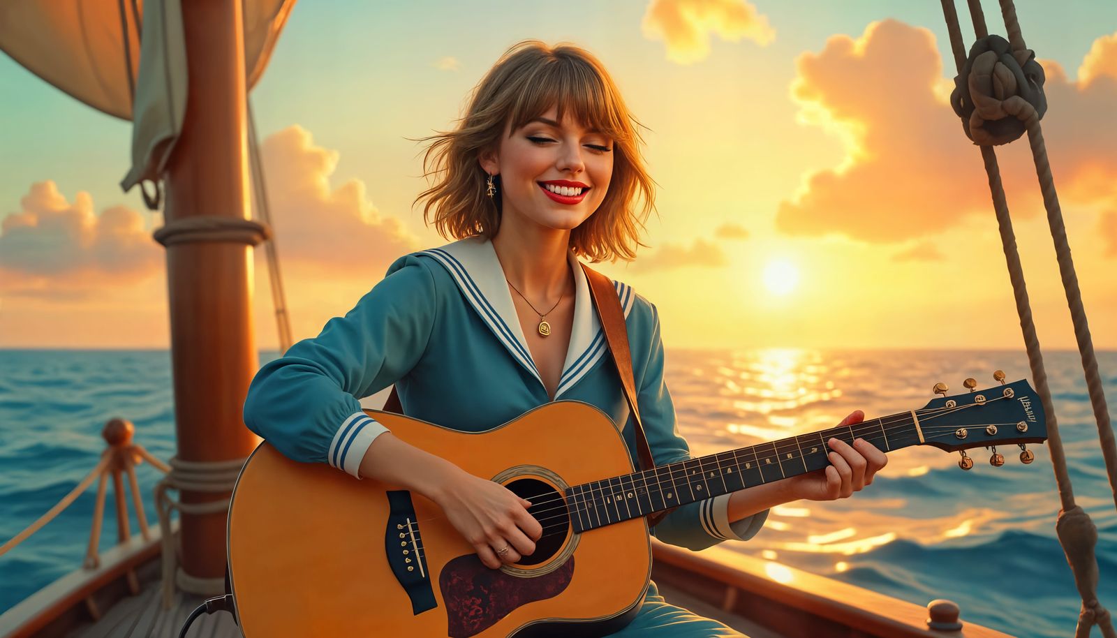 Taylor Swift as a Guitar-Playing Sailor at Sea