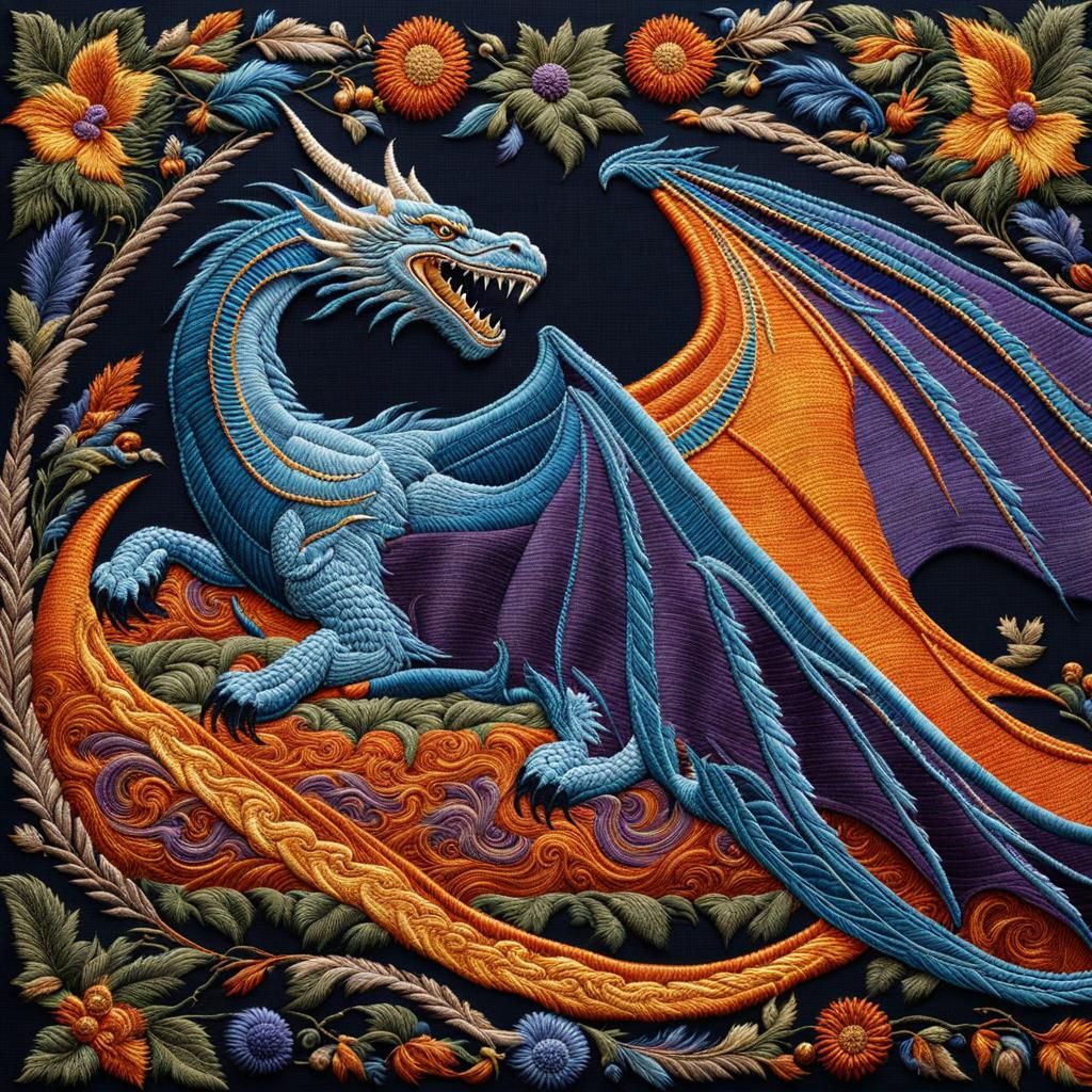 Embroided Wyvern Household Pet in Medieval Style