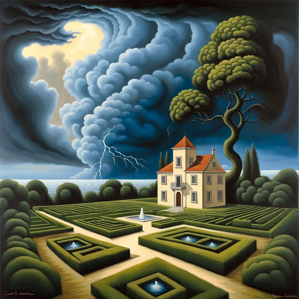 Maze garden in the storm