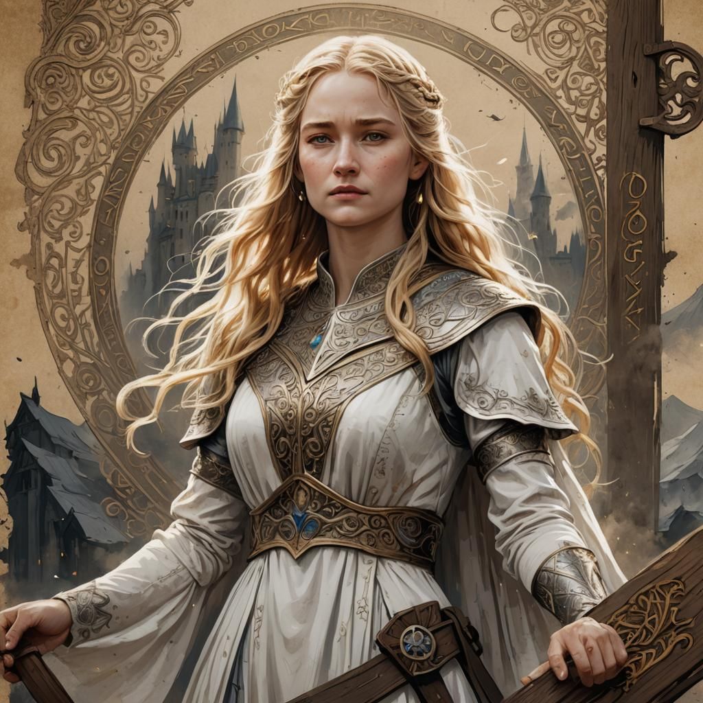 Eowyn Ink Sketch with Silver Embroidery