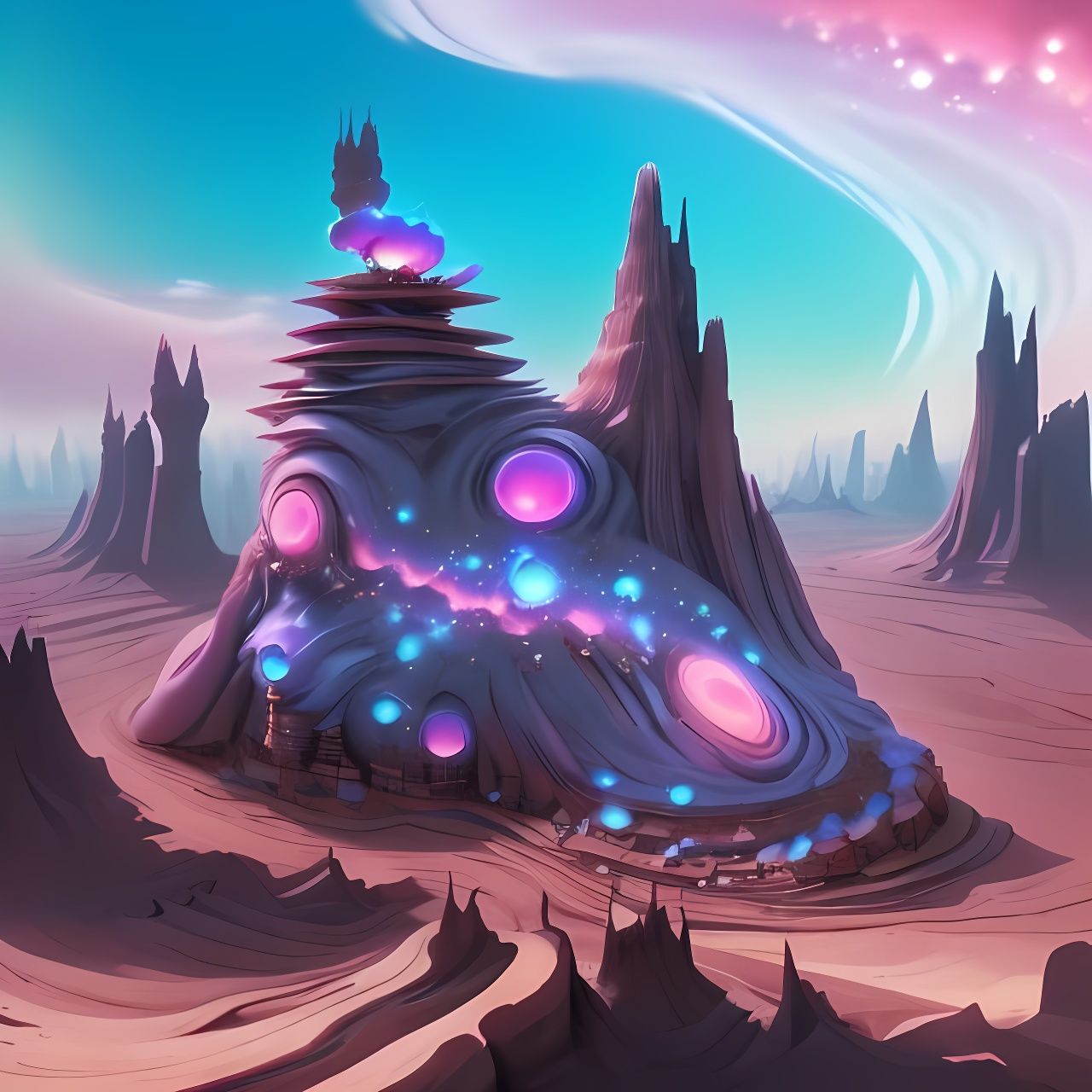 Biopunk Marshmallow City in Dreamy Cosmic Style