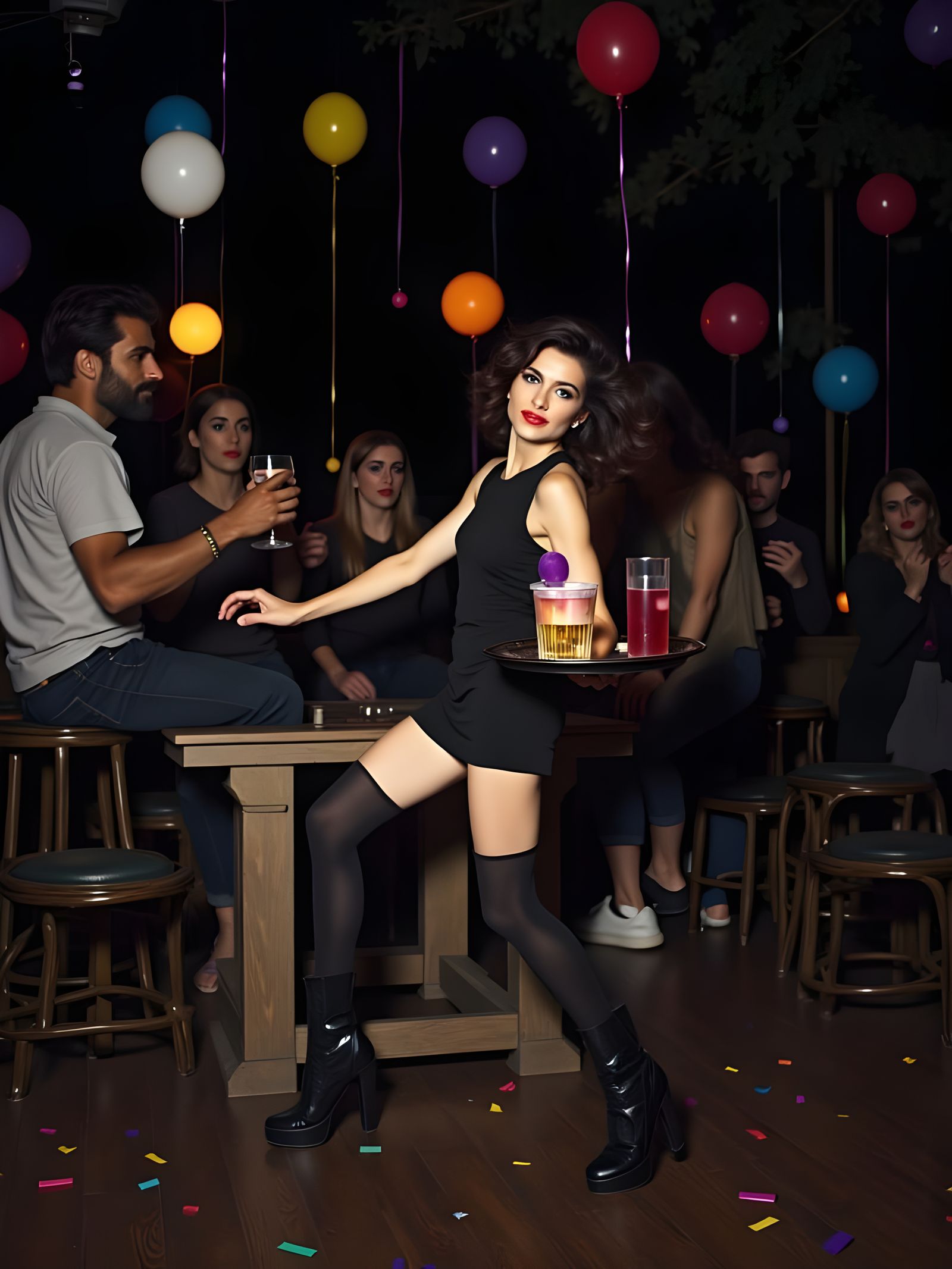 Wild 40s Party Scene in Neon Night