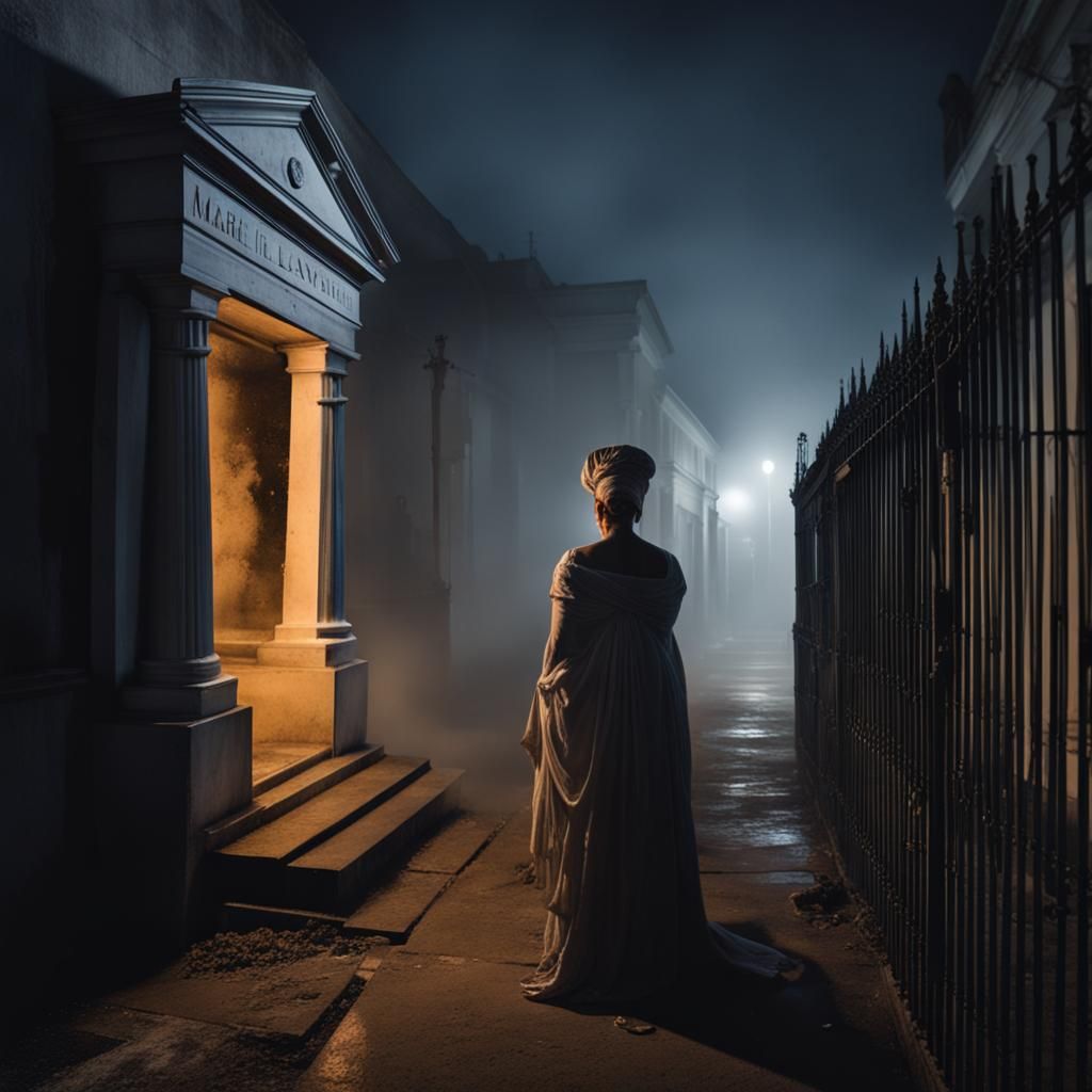 Marie Laveau's Foggy Tomb: A Macabre Halloween Night