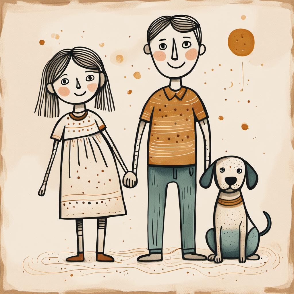 Heartwarming Family Portrait in Naive Folk Art Style