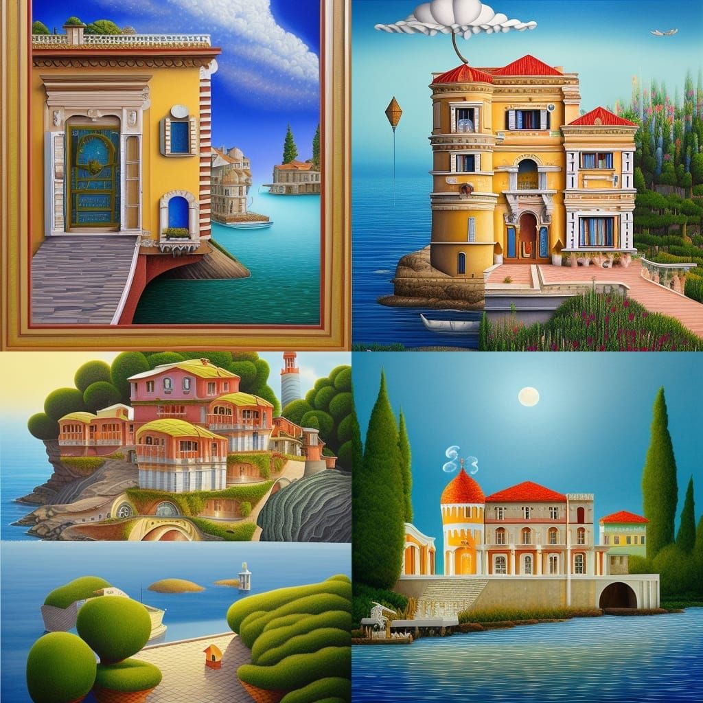 Seaside Italian Villa in Quilling and Acrylic Style