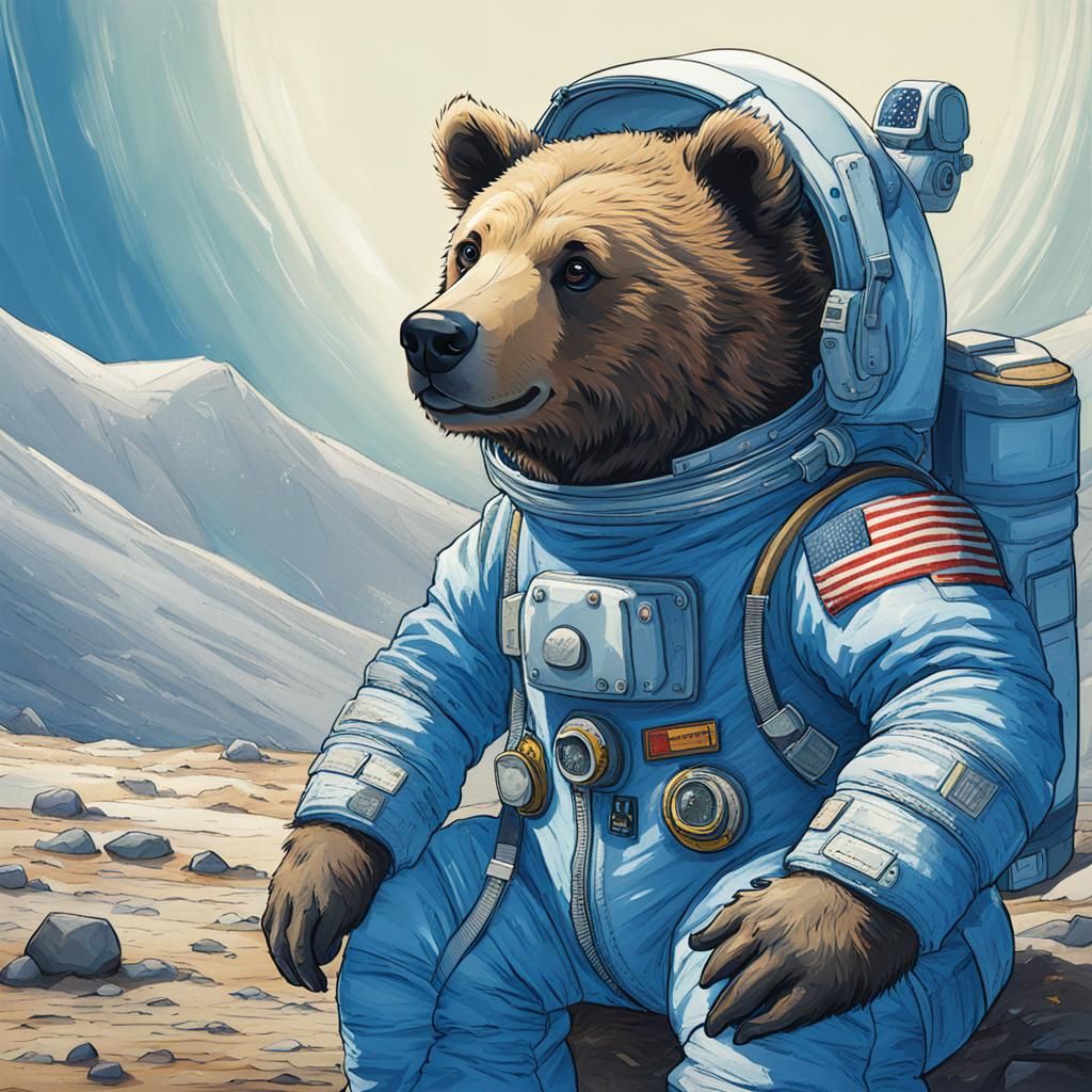 Curious Blue Bear in Spacesuit: AI Art
