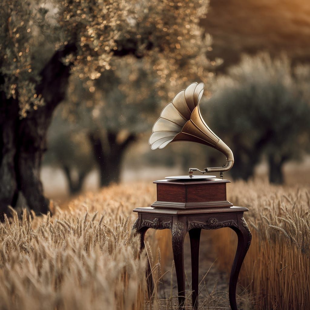 Antique Gramophone in Golden Sunset Light