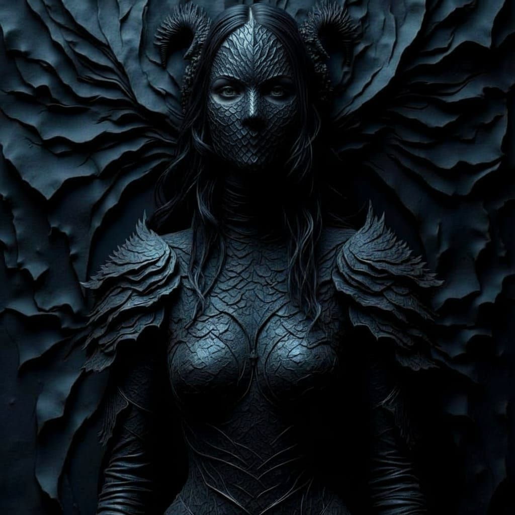 Gothic Woman in Dragon Armour with Abstract Background