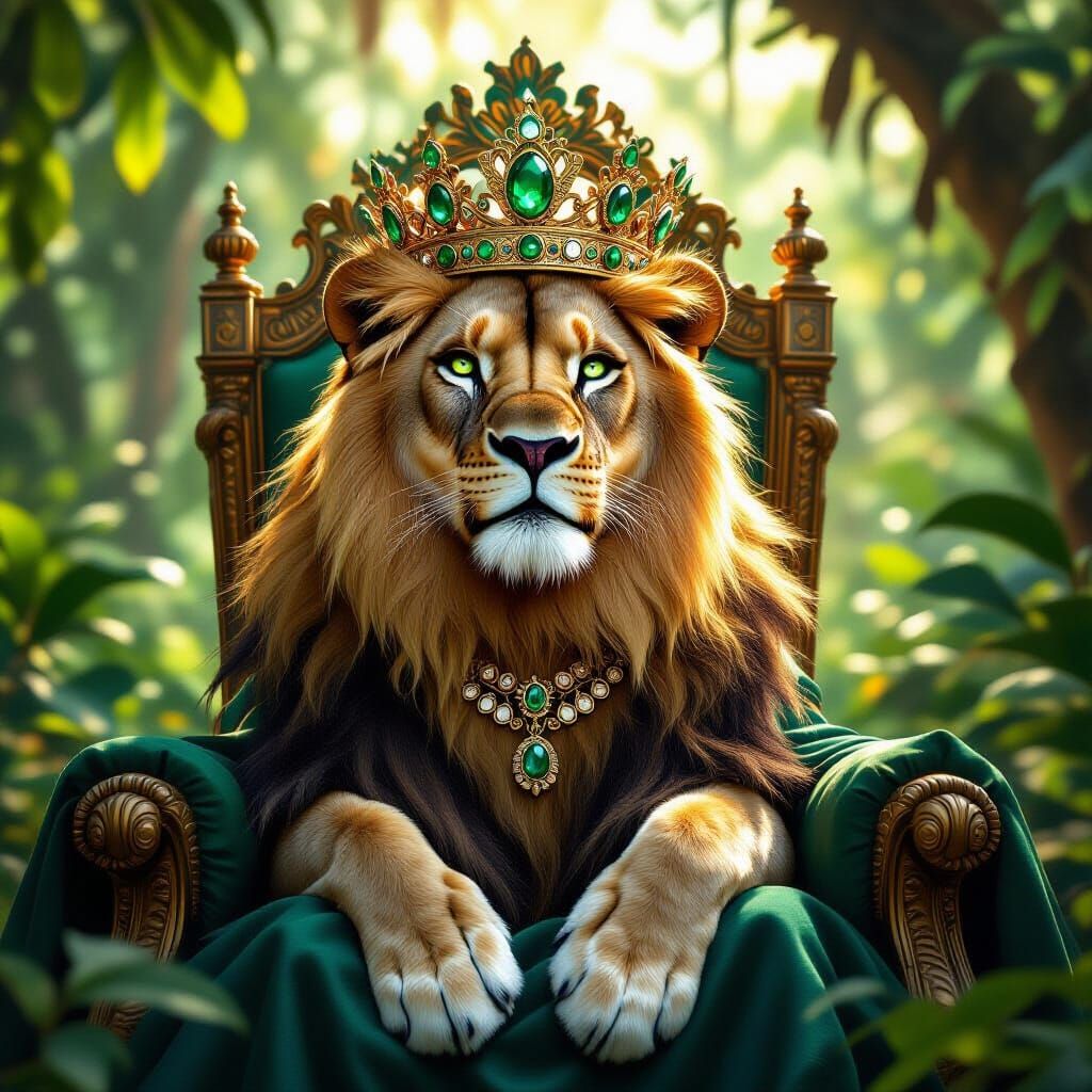 Lioness on Throne in Jungle Clearing