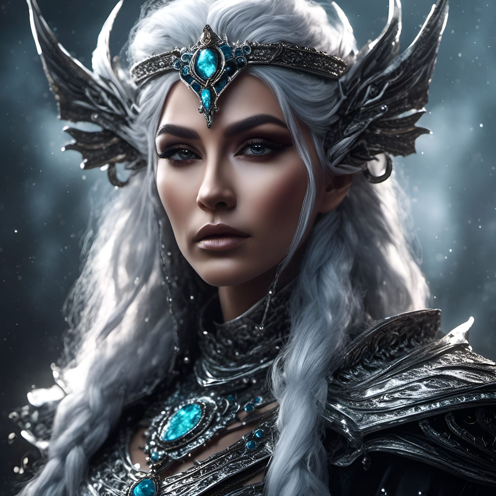 Silver Haired Elven Queen in Gothic Voodoo Style