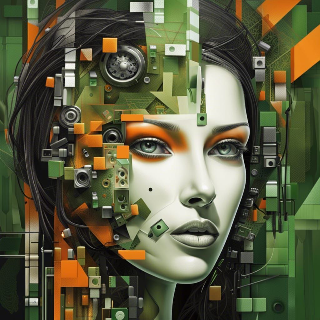Futuristic Cubist Portrait of Mechanical Girl in 4K