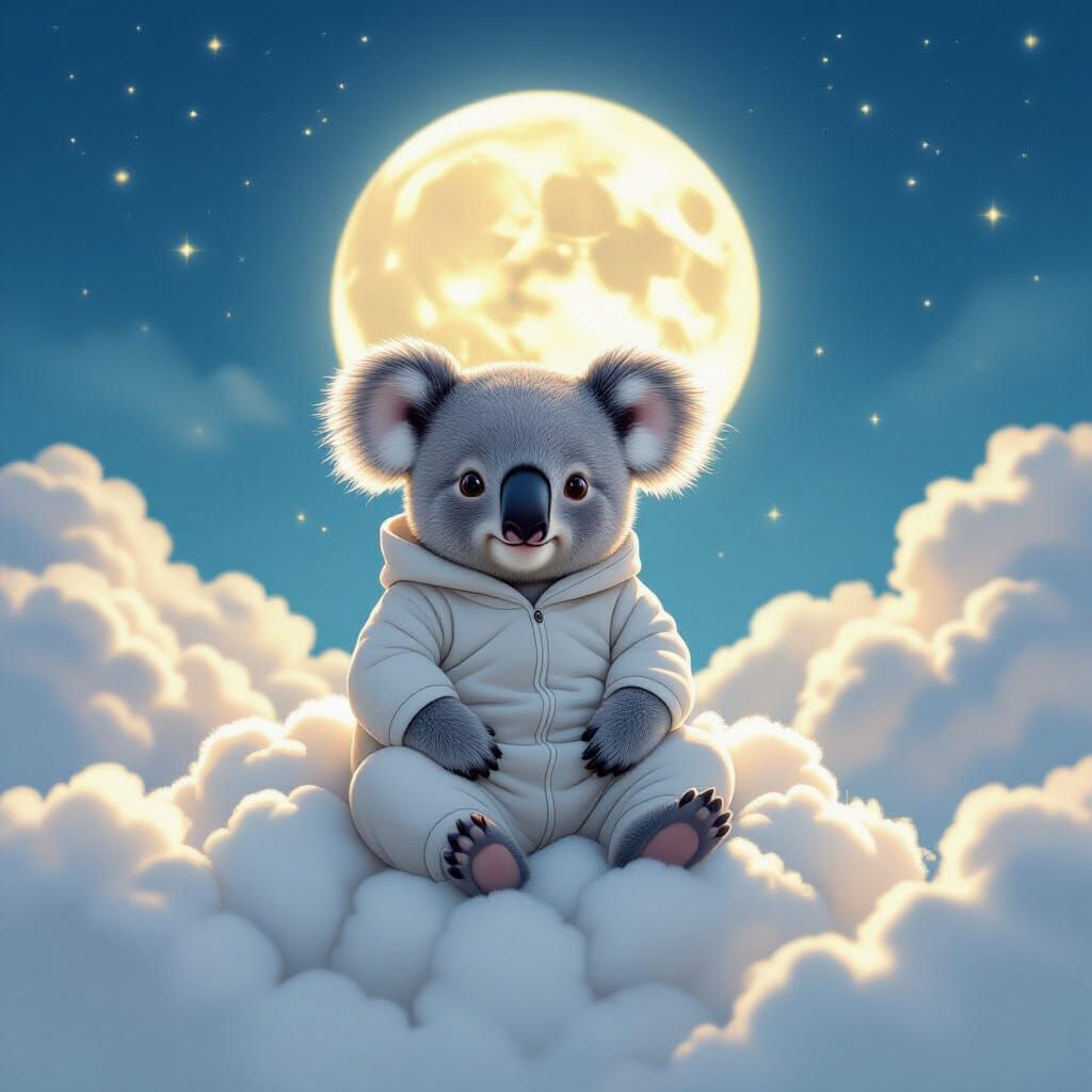 Koala Dreamscape on Clouds with Full Moon