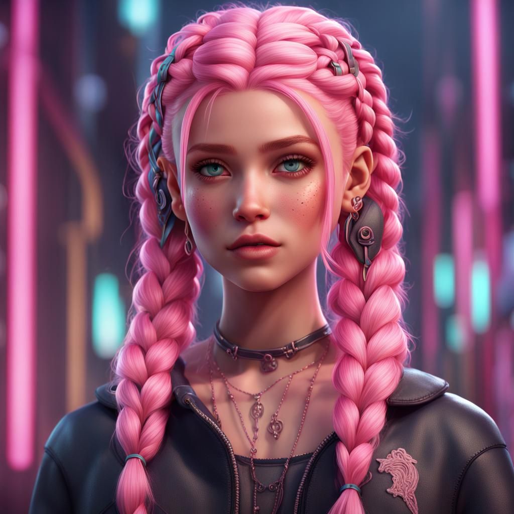 Girly Boy with Braids and Ribbons: Fantasy Art