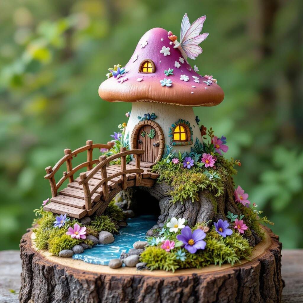 Whimsical Fairy Cake with Mushroom House