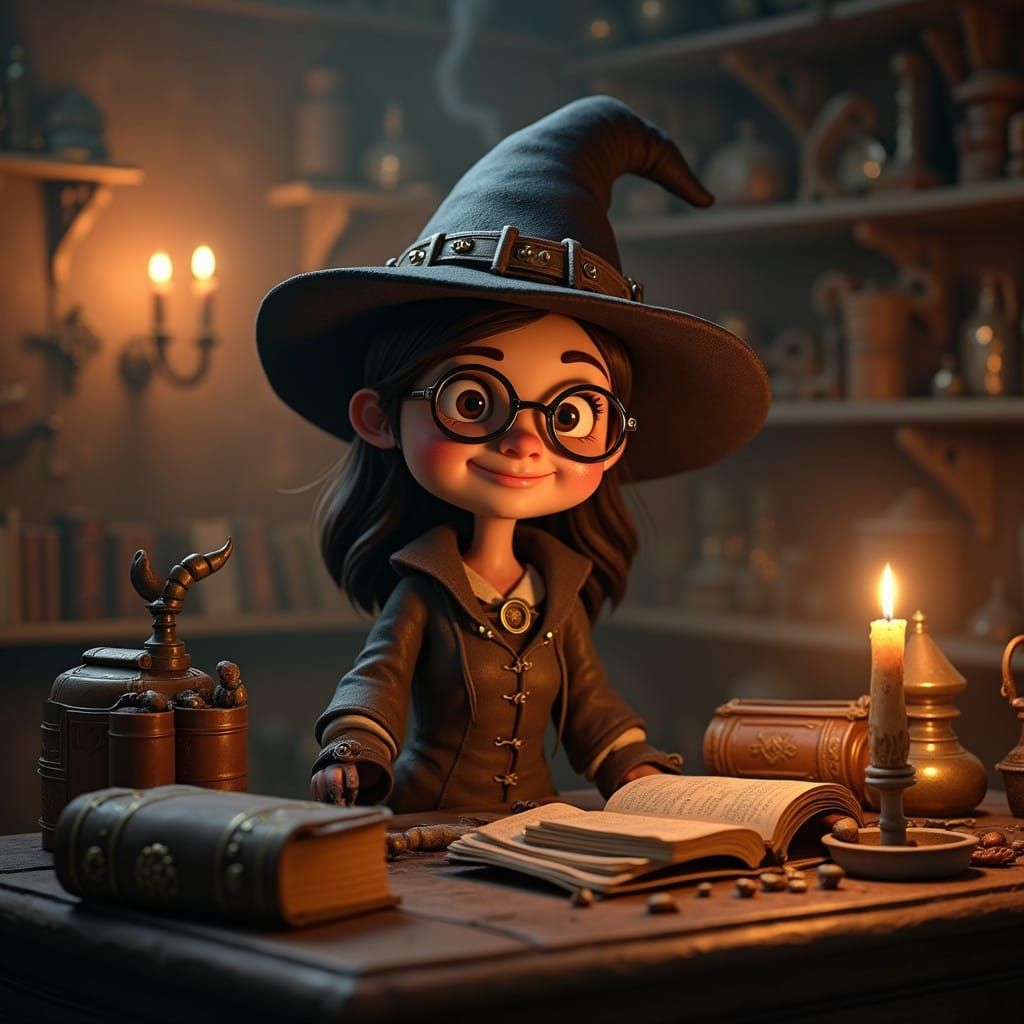 Warmly Lit Witch's Apothecary Study