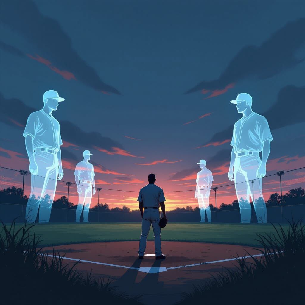 Haunting Baseball Player in Abandoned Field