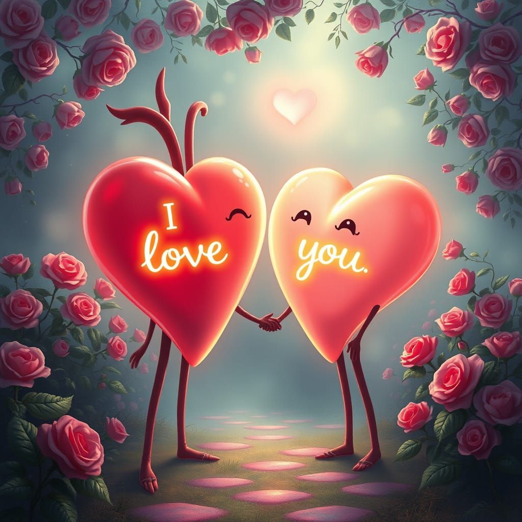 Luminous Heart Friends in a Whimsical Rose Garden