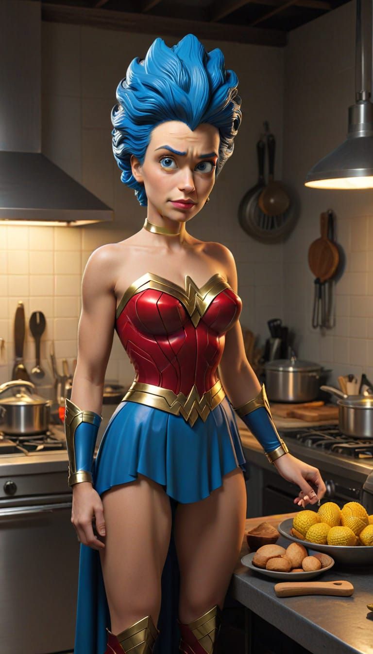 Wonder Woman Marge Simpson in Cyberpunk Art Style