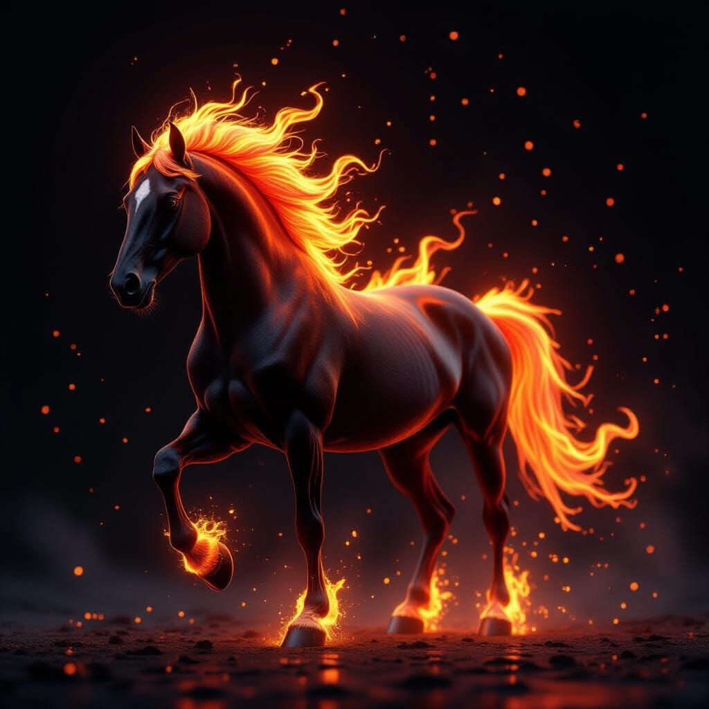 Majestic Fiery Horse in Dark Fantasy Style