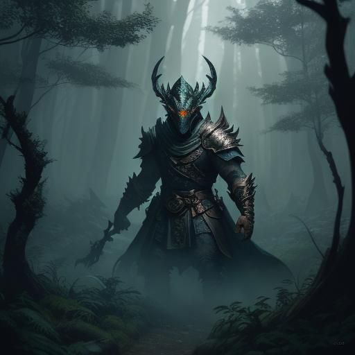 Dragon Masked Man's Forest Robbery: Fantasy Concept Art
