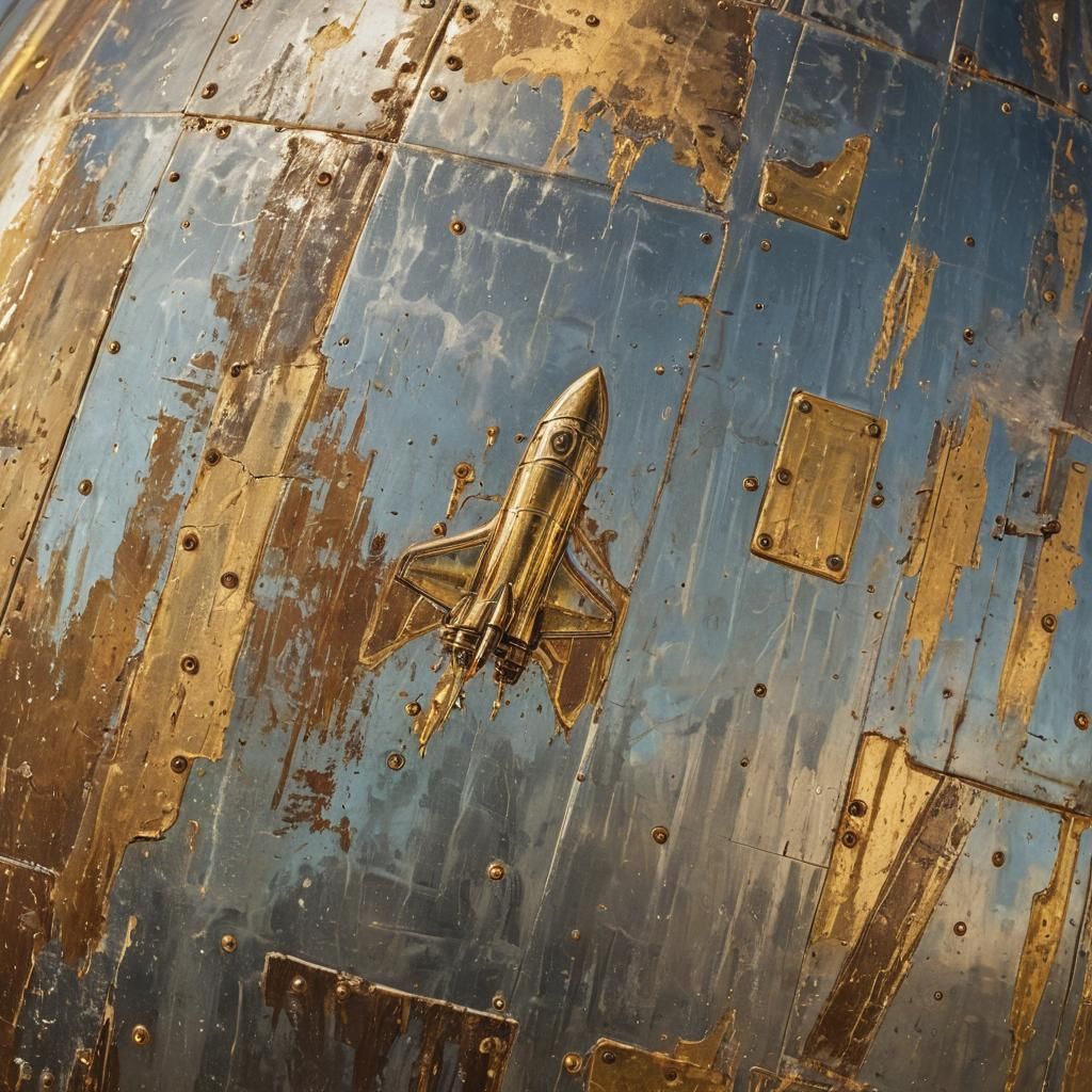 Golden Rocket Splash Art in Oil Painting Style