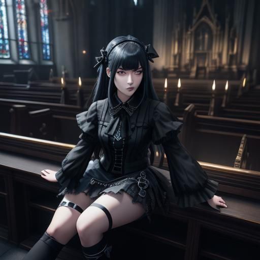 Goth Girl in Church: Anime-Inspired Photorealistic Concept A...