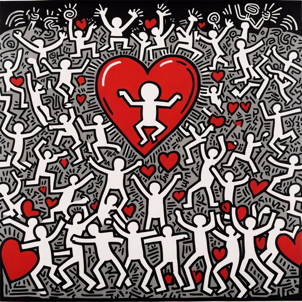 Bold Heart Painting in Keith Haring Style