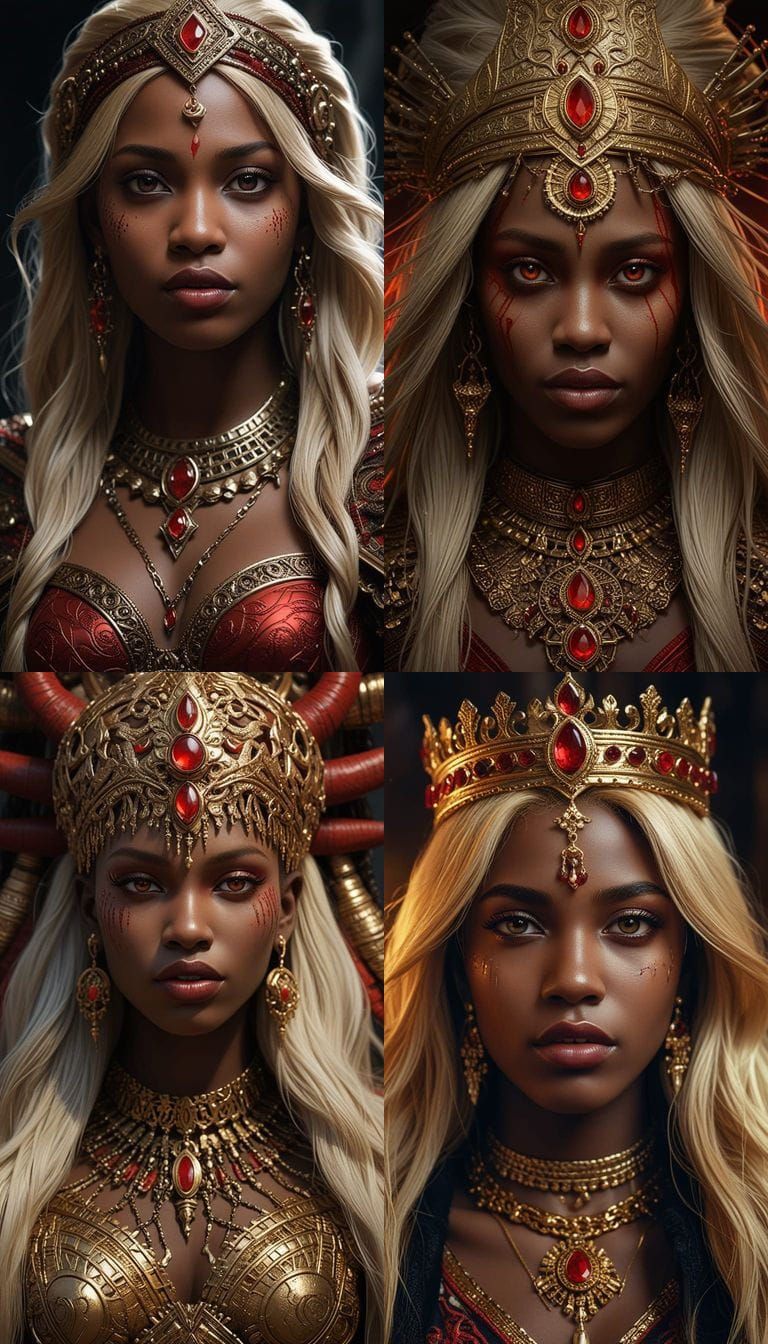 Demon African Princess with Blond Hair, Digital Art