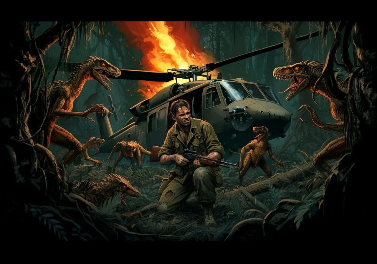 Vietnam War Soldier Battles Nocturnal Creatures in Dark Jung...