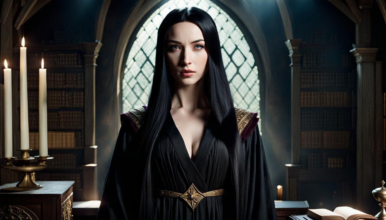 Elegant Elf in Wizard's Study