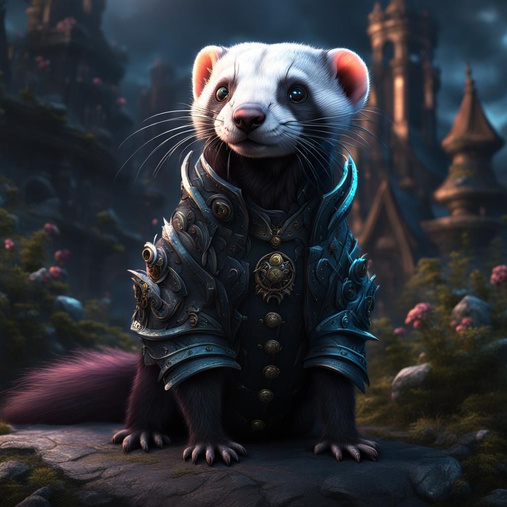 Goth Ferret with Goth Hairstyle, Detailed Matte Painting