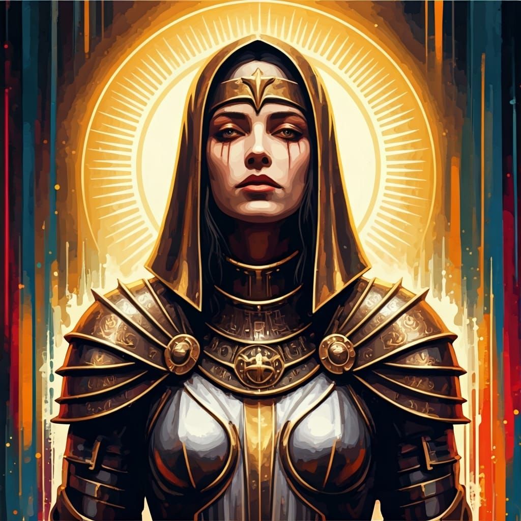 Radiant Lady Templar in Polychromatic Street Art Style
