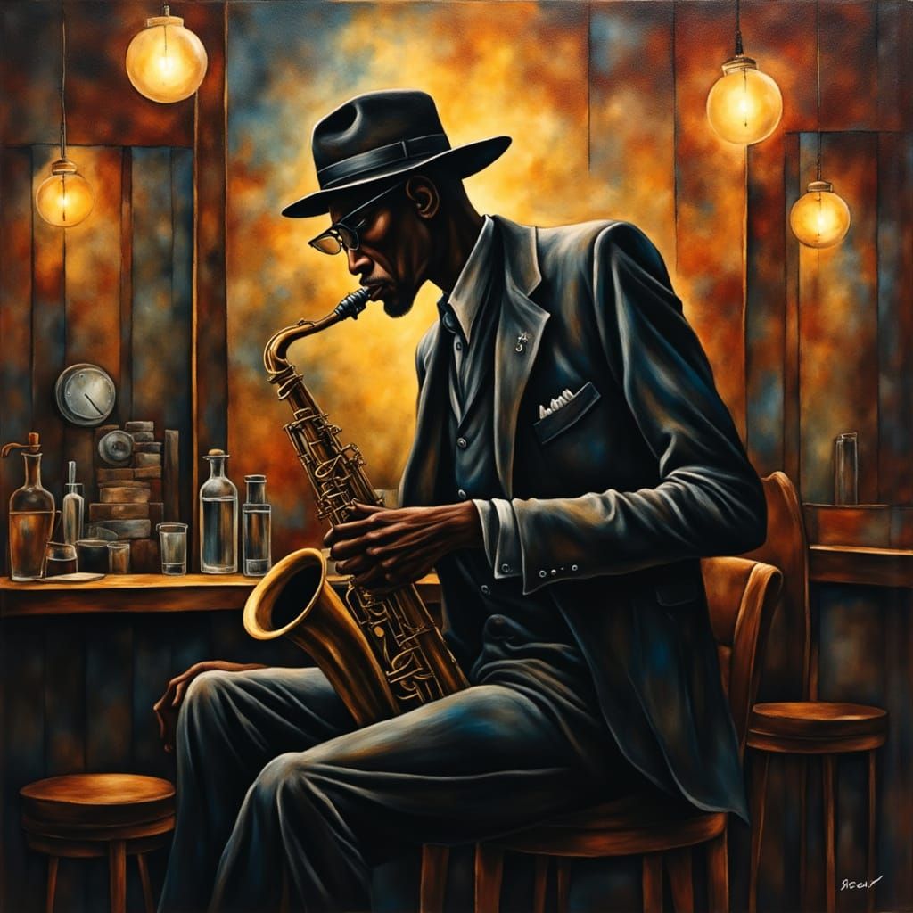 Saxophone Player in Smoky Speakeasy: Impasto 3D Portrait