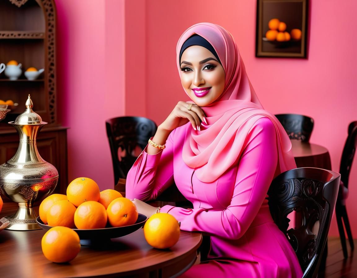 Beautiful Arabian Lady in Pink Hijab, Realistic Portrait