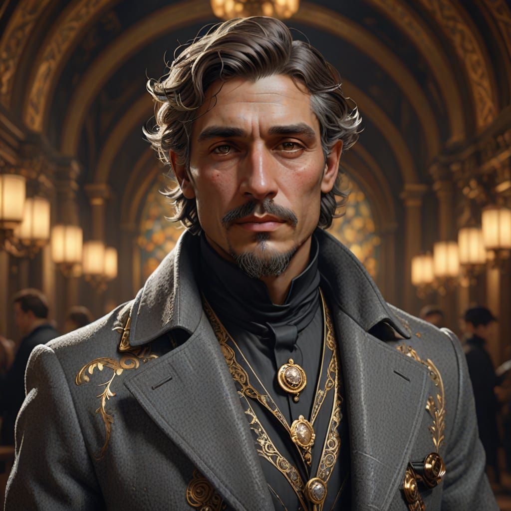 Portrait of Man in Wool Coat, Hyperrealistic Digital Art