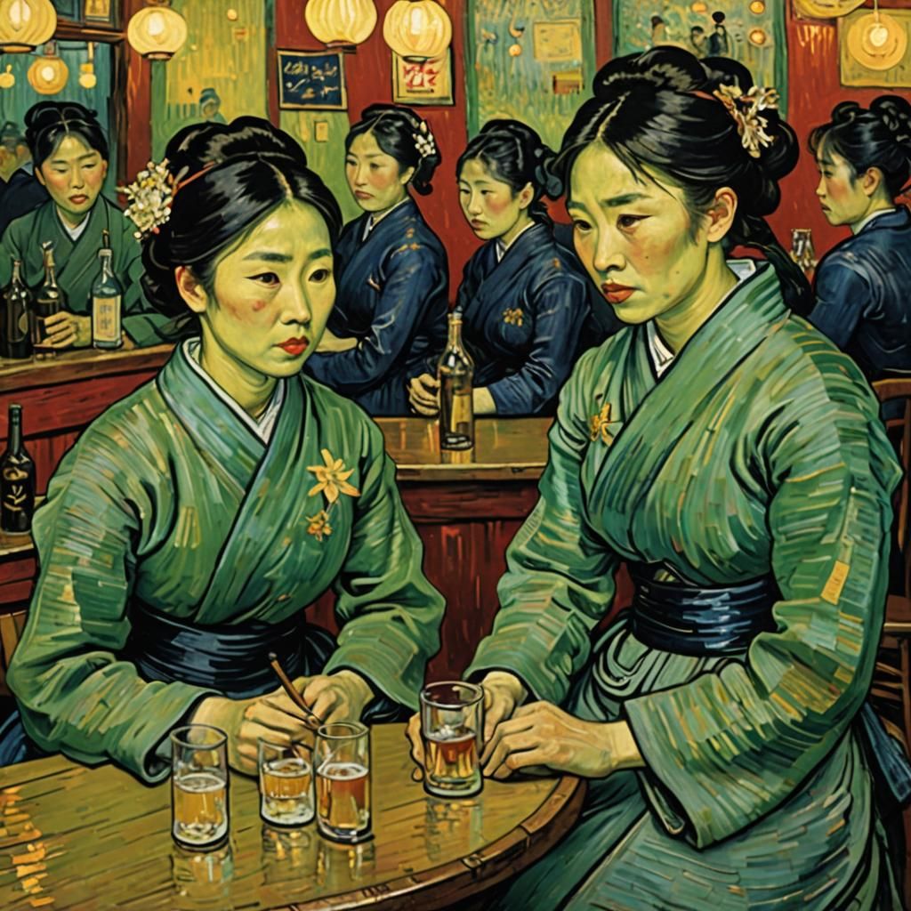 Japanese Girls in Amsterdam: Van Gogh Style Painting