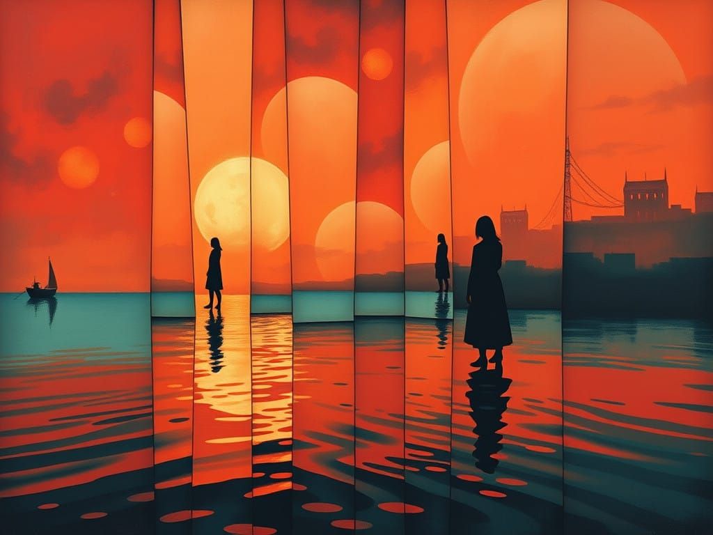 Ethereal, Dreamlike Reflections in Vibrant Red Orange Teal