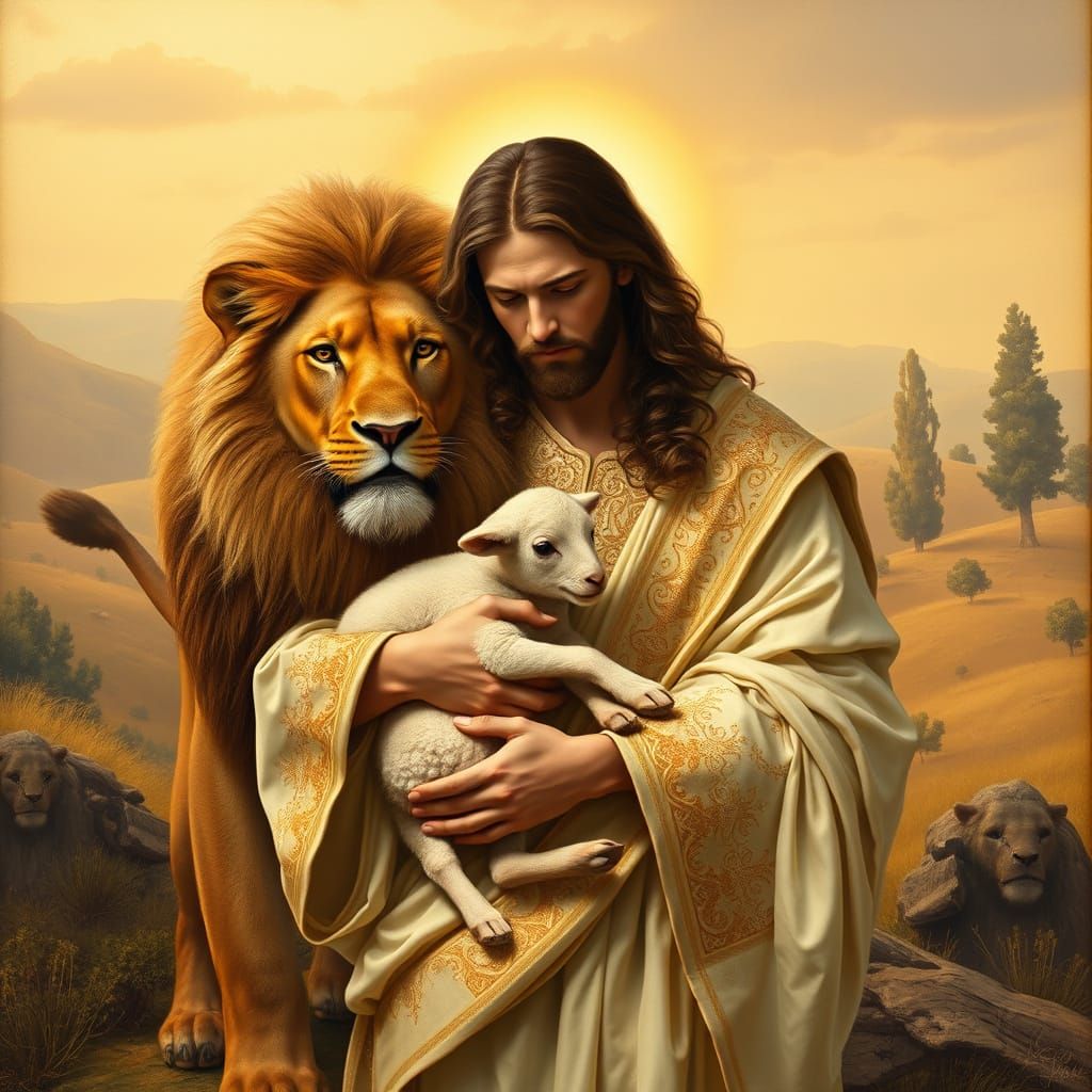 Jesus with Lamb and Lion in Classical Realism