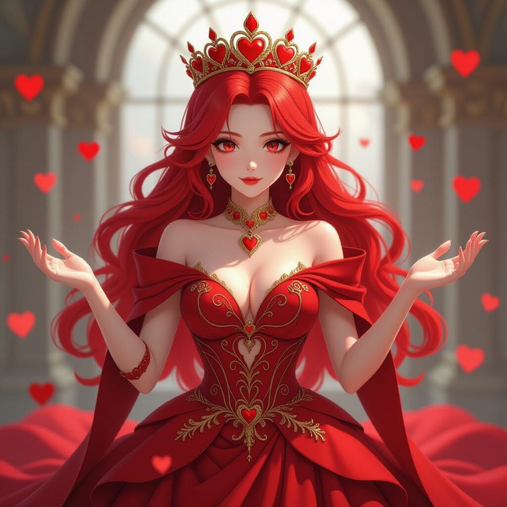 Anime Queen of Hearts in Red Dress, 8k