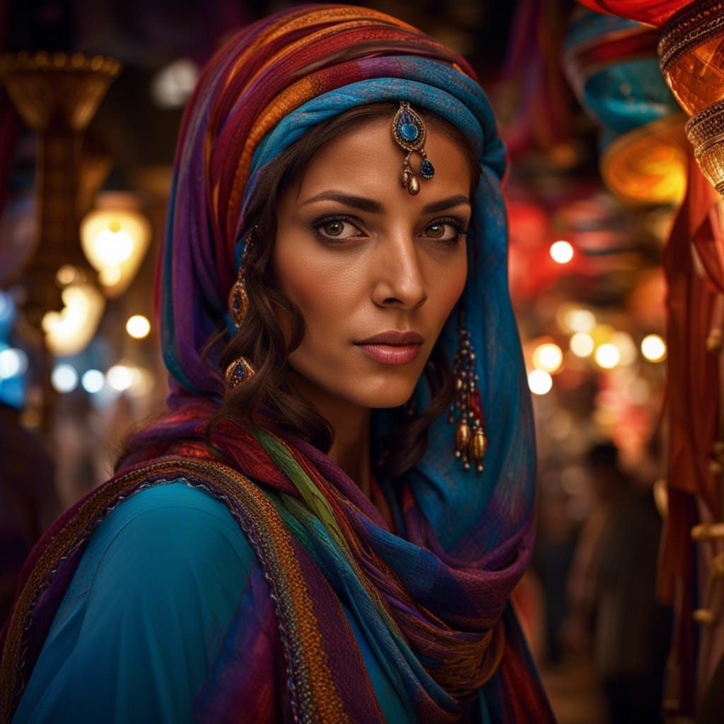 Middle Eastern Nightlife Portrait with Djinn Woman