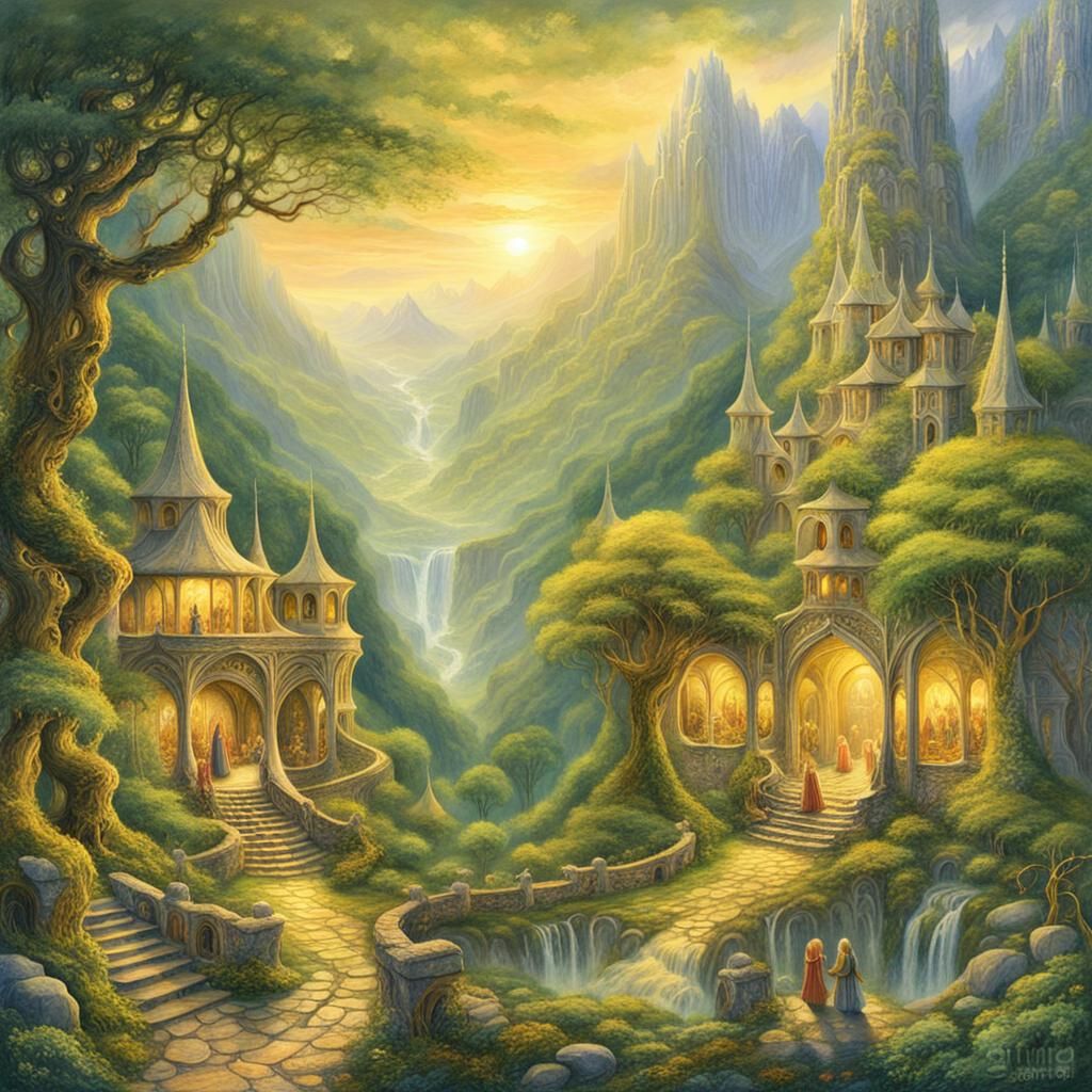 Elves Gather in Rivendell: Fantasy Landscape Painting