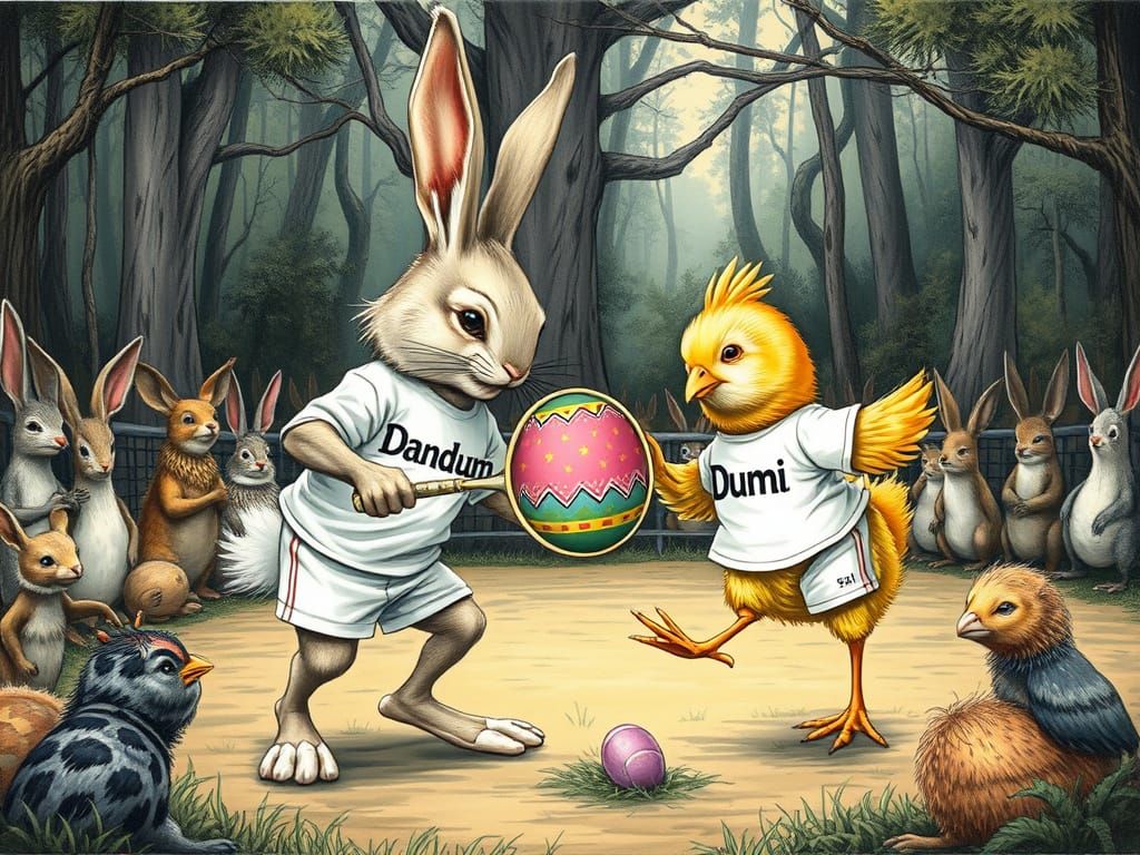 Bunny and Chick Tennis Match in Forest Arena