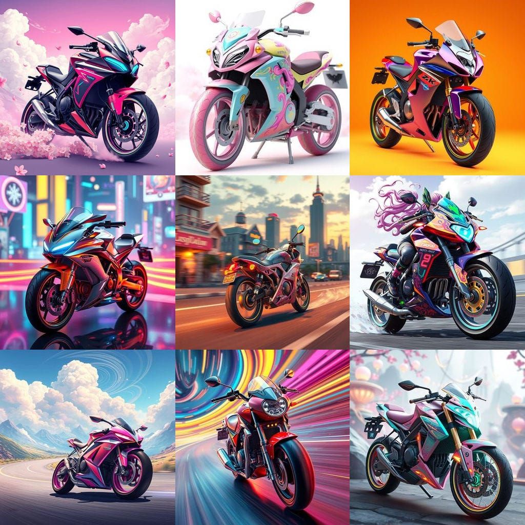 Cute Anime Motorcycle in Vibrant Digital Art